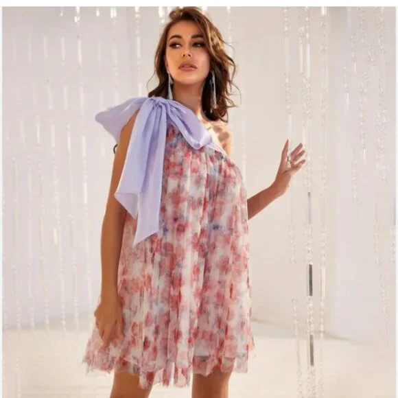 Multicolor Silk Bow Robe Dress - Picture 1 of 6